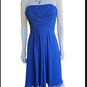 Bill Levkoff Blue Strapless Ruched Cocktail Dress